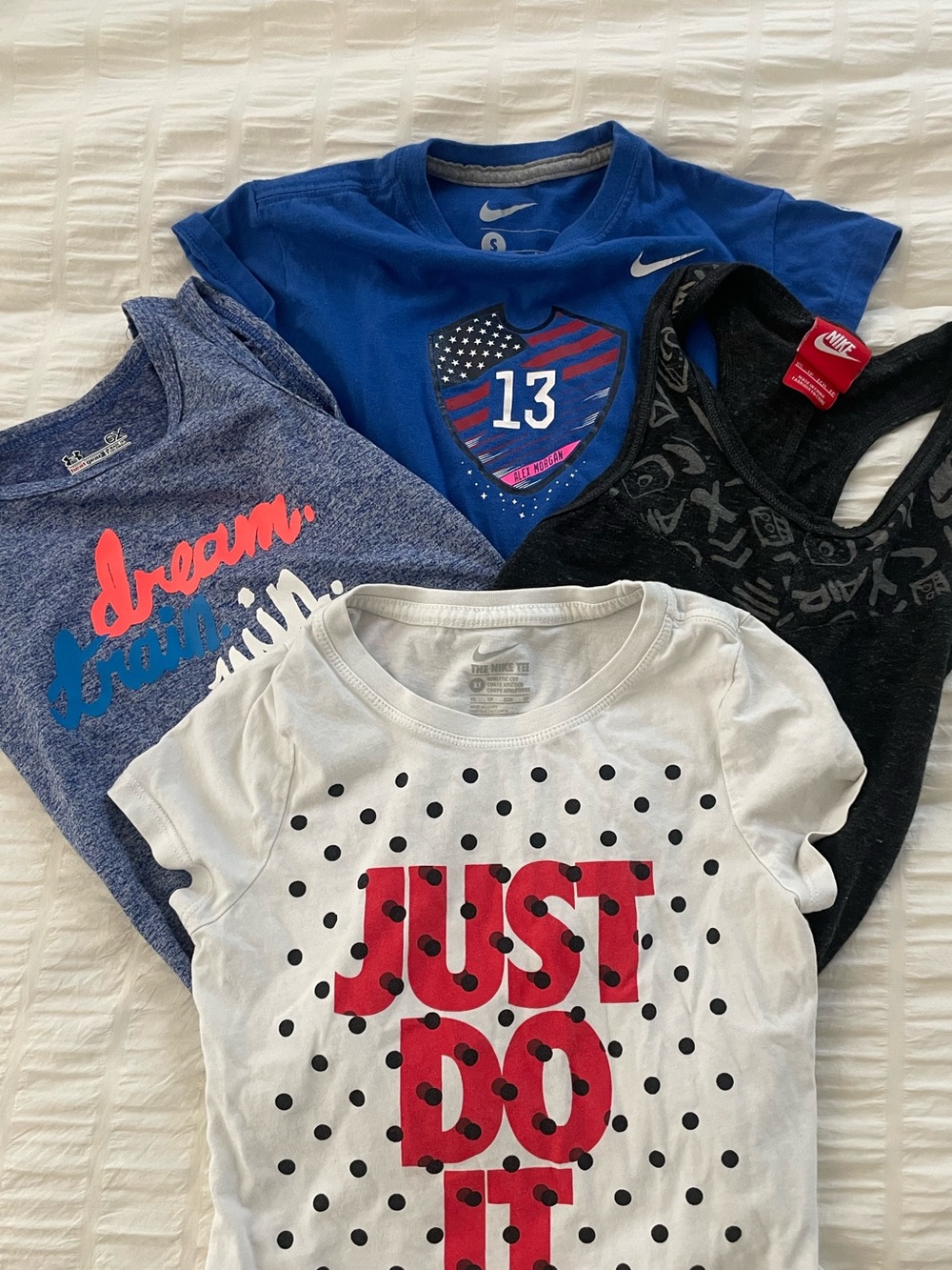 Nike Girls XS 6x Tee Bundle in White, Blue, Black, Heather Blue